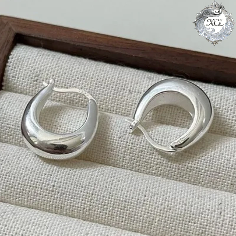 

Серьги-кольца XCL из стерлингового серебра 925 пробы, гладкие, массивные, для женщин, в форме луны, гипоаллергенные, для вечеринок, подарок