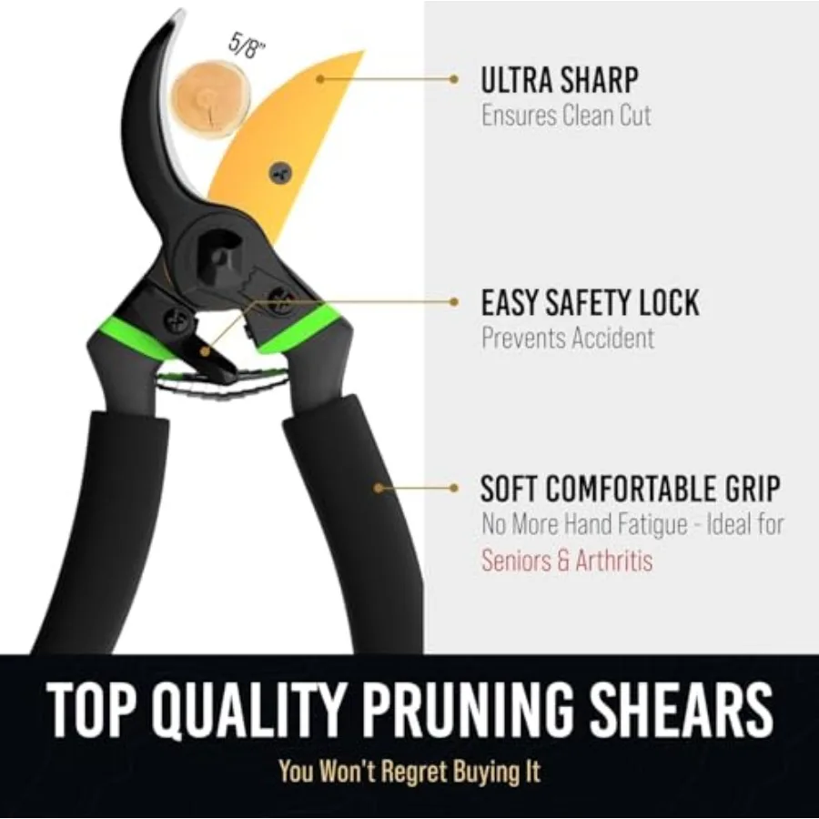 Ultra Sharp Japanese Steel Pruning Shears - Cuts 3X Easier, Weak Hand Arthritis Clippers, Rust-Resistant Titanium Coated Pruner