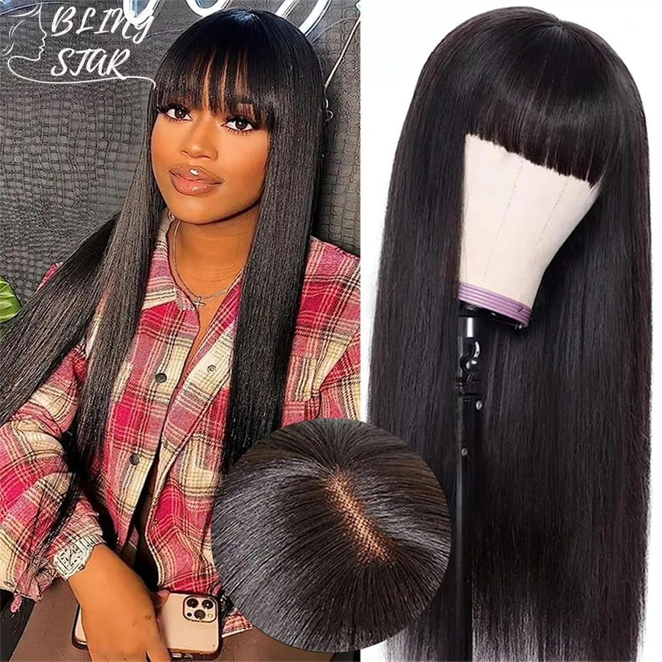 Wigs Human Hair 250% Density 3x1 HD Lace Glueless Wig With Bangs Human Hair Staight Wig with Bangs For Black Women Wear And Go image 2