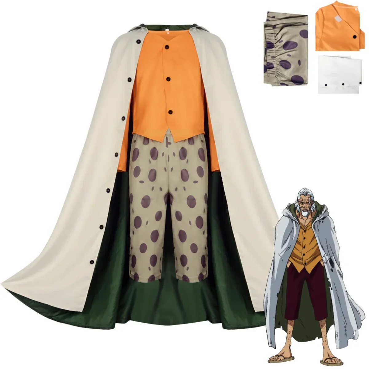 Anime Silvers Rayleigh Cosplay Costume Roger Pirates Captain Haki Master White Cloak Uniform Adult Man Halloween Carnival Suit