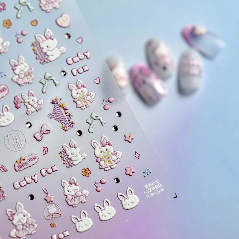 Newest Craft 5D Lovely Baby Fox Nail Stickers Adhesive Sliders Bow-tie Nail Art Decals Designs Decoration Manicures