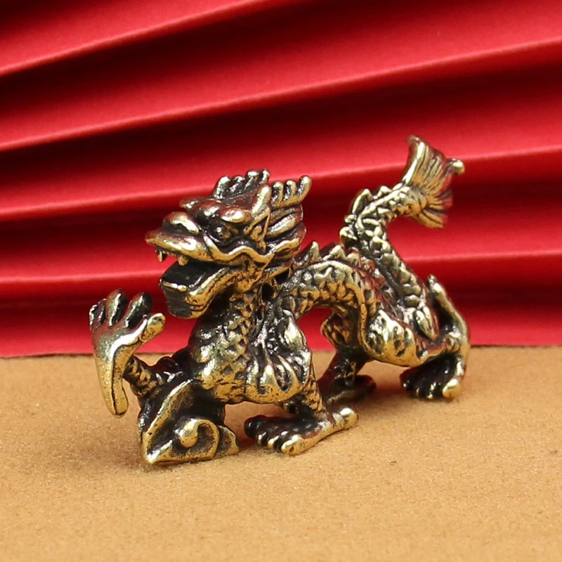 Chinese Beast Dragon Statue Bronze Figurine Ornaments Antique Copper Mythical Animal Miniature Home Decoration Crafts Collection