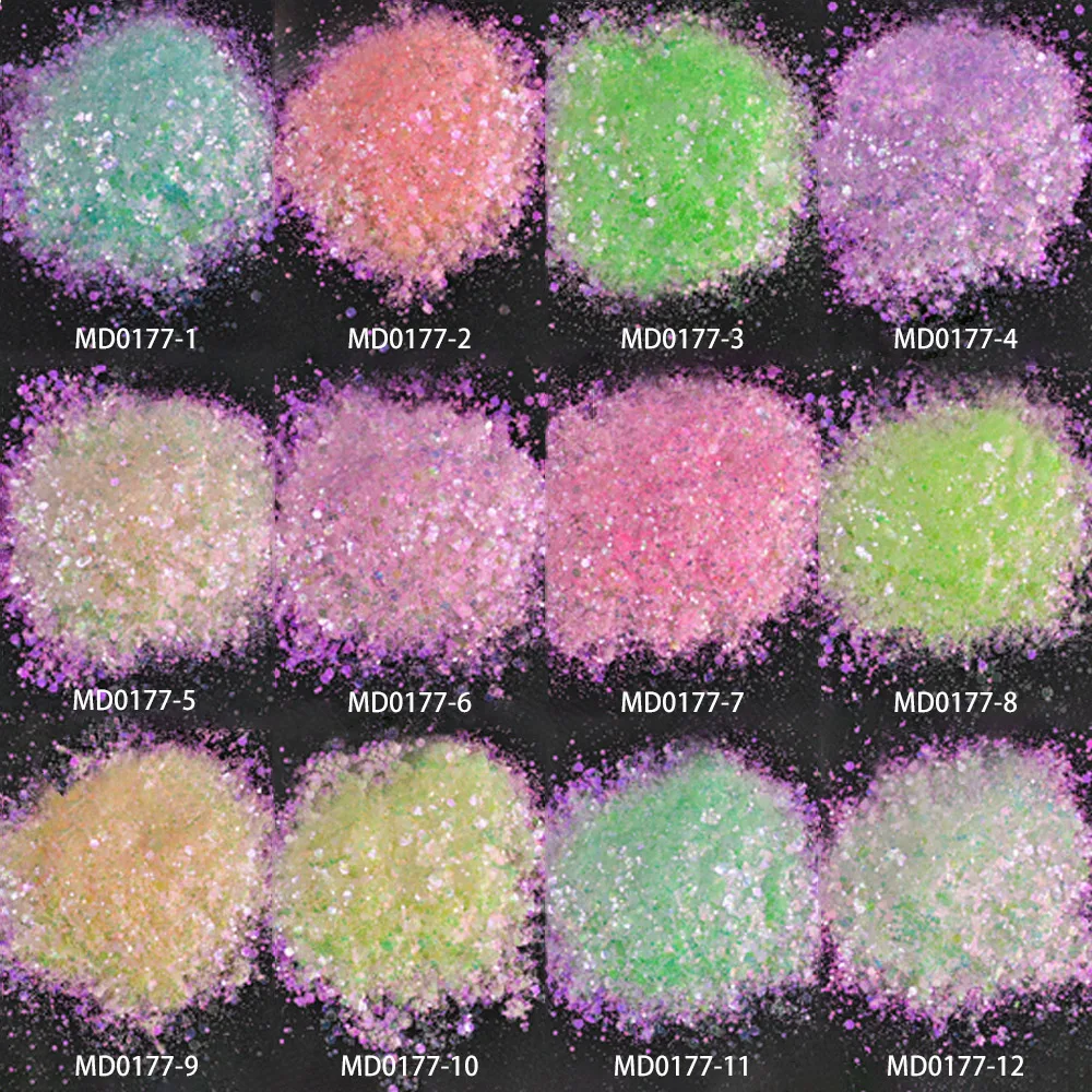 50 グラム/バッグホログラフィックチャンキーグリッターネイルスパンコール 0.2-3 ミリメートル混合サイズ六角グリッターフレークレインボーマーメイドネイルシンフォニースパンコール