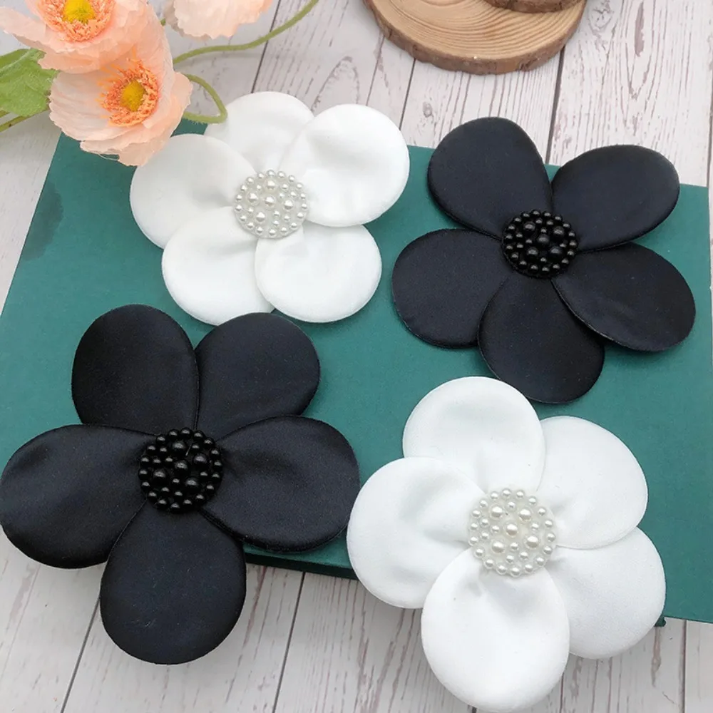 Detachable Polyester Fabric 3D Beaded Applique Imitation Pearl Flower Shape DIY Beading Flower Cloth Stickers