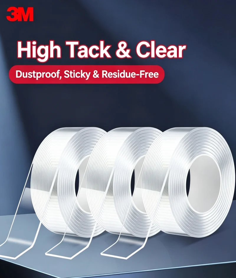 3M Scotch Transparent Nano Double-Sided Tape Strong Traceless  Multifunction Adhesive Waterproof Thicken Home Storage Fix Tape