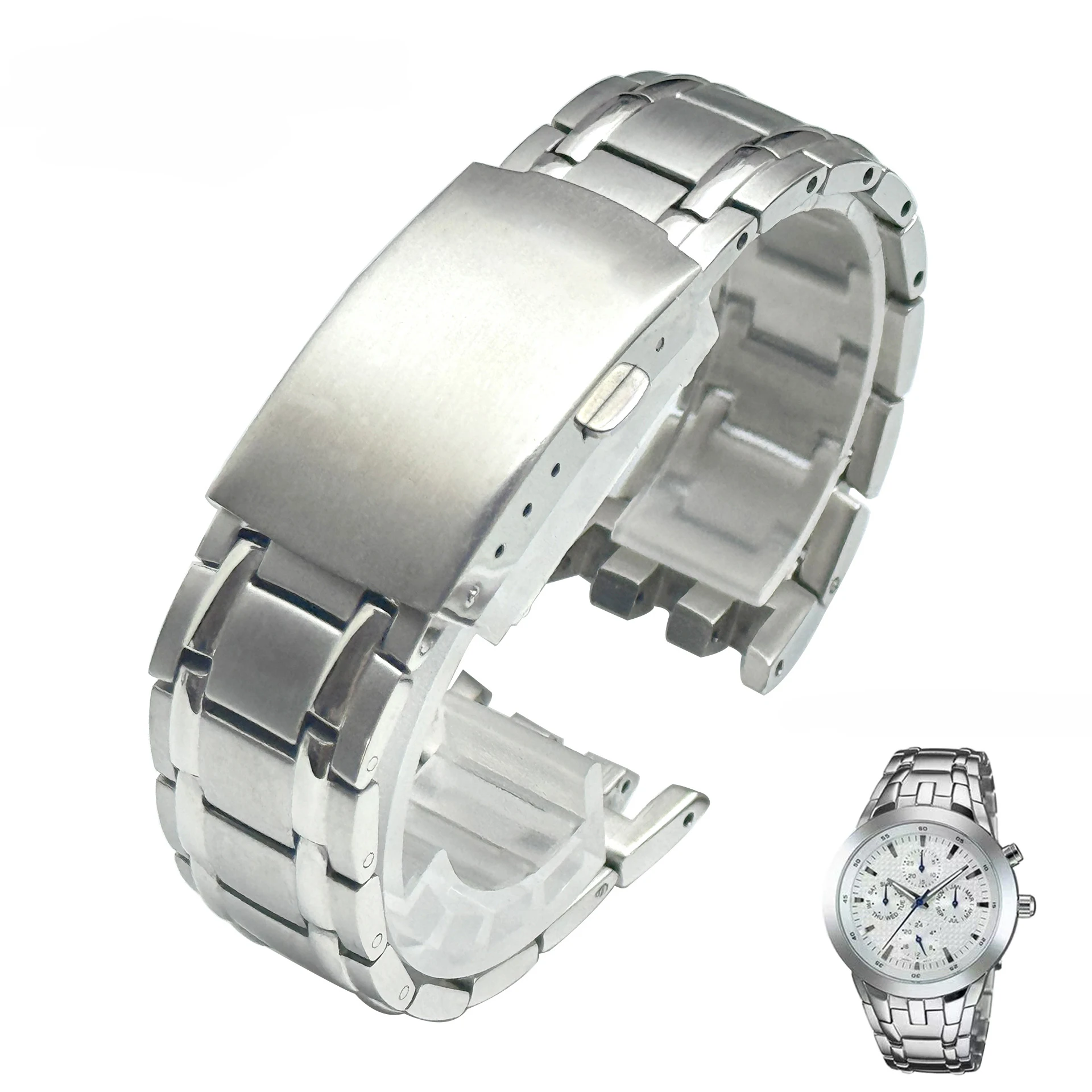Toothed Interface Watchband for Casio EF-312 Special Interface Watch Strap Men Silver Solid Stainless Steel Bracelet 23mm Chain