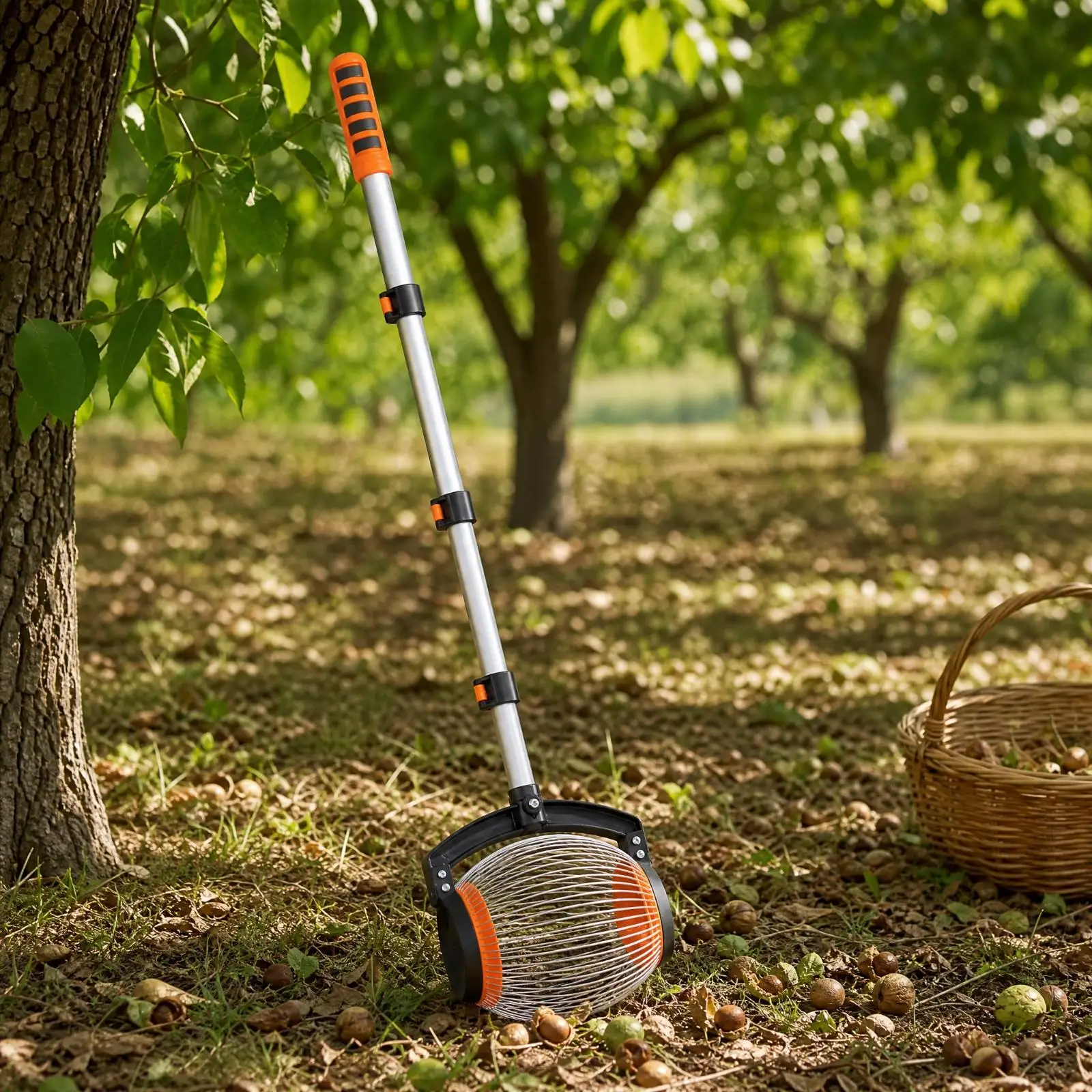 Nut Collector Rolling Picker with Aluminum Frame Industrial Garden Tool for Gathering Fallen Fruit and Nuts Easily