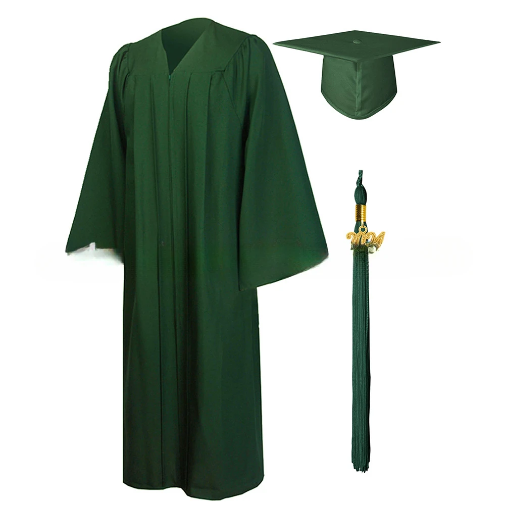 남녀공용 고등학교 및 학사 졸업식 의상, 부드러운 무광 졸업 가운, 모자와 태슬 세트