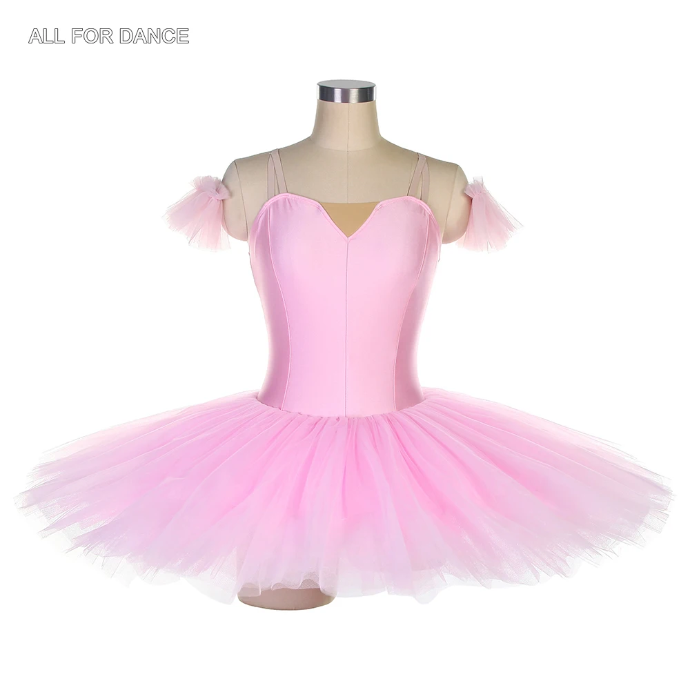 

BLL441 Pink/Blue Plain Tutus Pre-Professional Ballet Dance Tutu Spandex Bodice with Nude V Neck Ballerina Dress Performance Wear