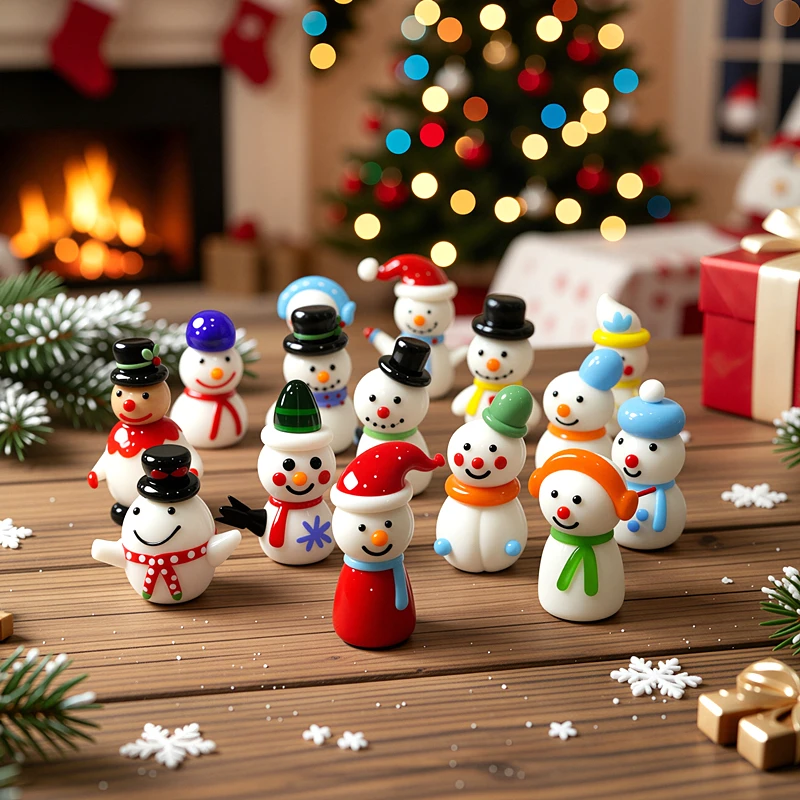 

Colorful Cute Glass Snowman Mini Figurine - Home Tabletop Christmas Ornament Living Room Decor New Year Gift for Kids Collection