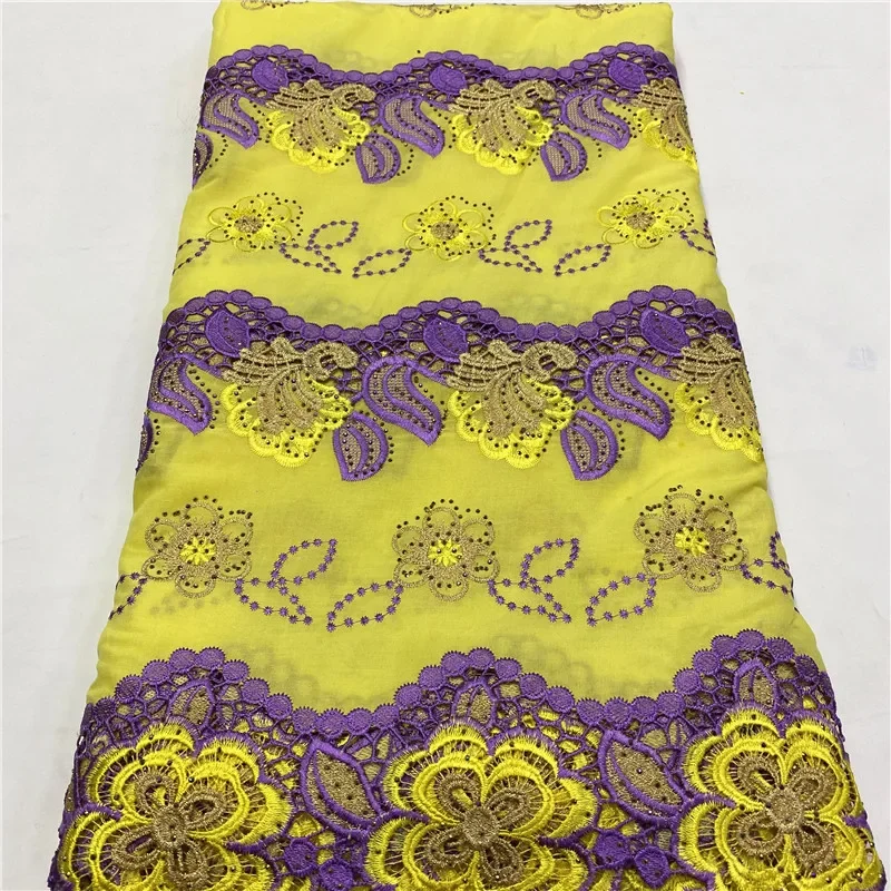 

5 yard Swiss lace fabric latest heavy beaded Embroidery African 100% cotton fabrics Swiss voile lace popular Dubai style XL42107
