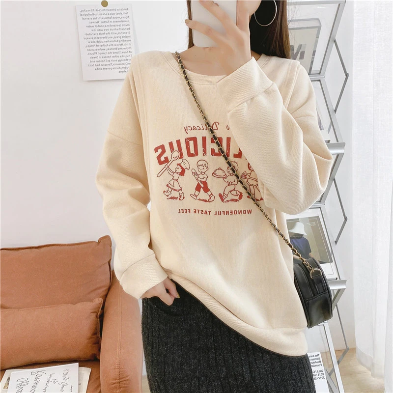 Maternity Spring Autumn Sweatshirt Pullover Left And Right Side Openings Breastfeeding Character Nursing Print Sweaters Clothes