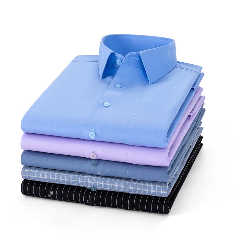 

elastic anti-wrinkle plaid long sleeve shirts for men slim fir casual plain shirt single pocket striped elegant vintage clothes