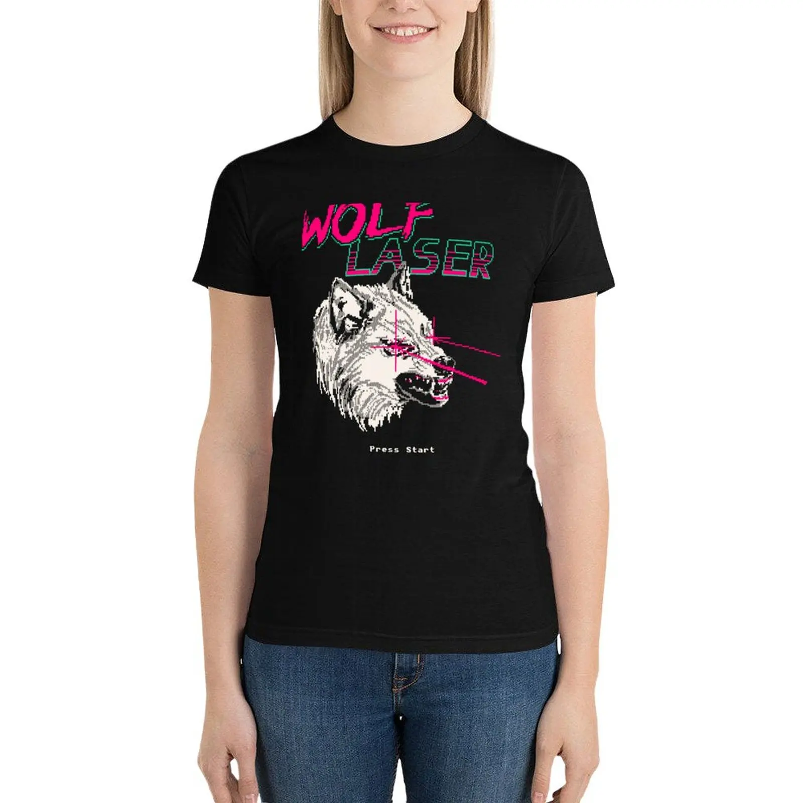 Wolf Laser T-Shirt aesthetic clothes Female clothing oversized Blouse cat shirts for Women