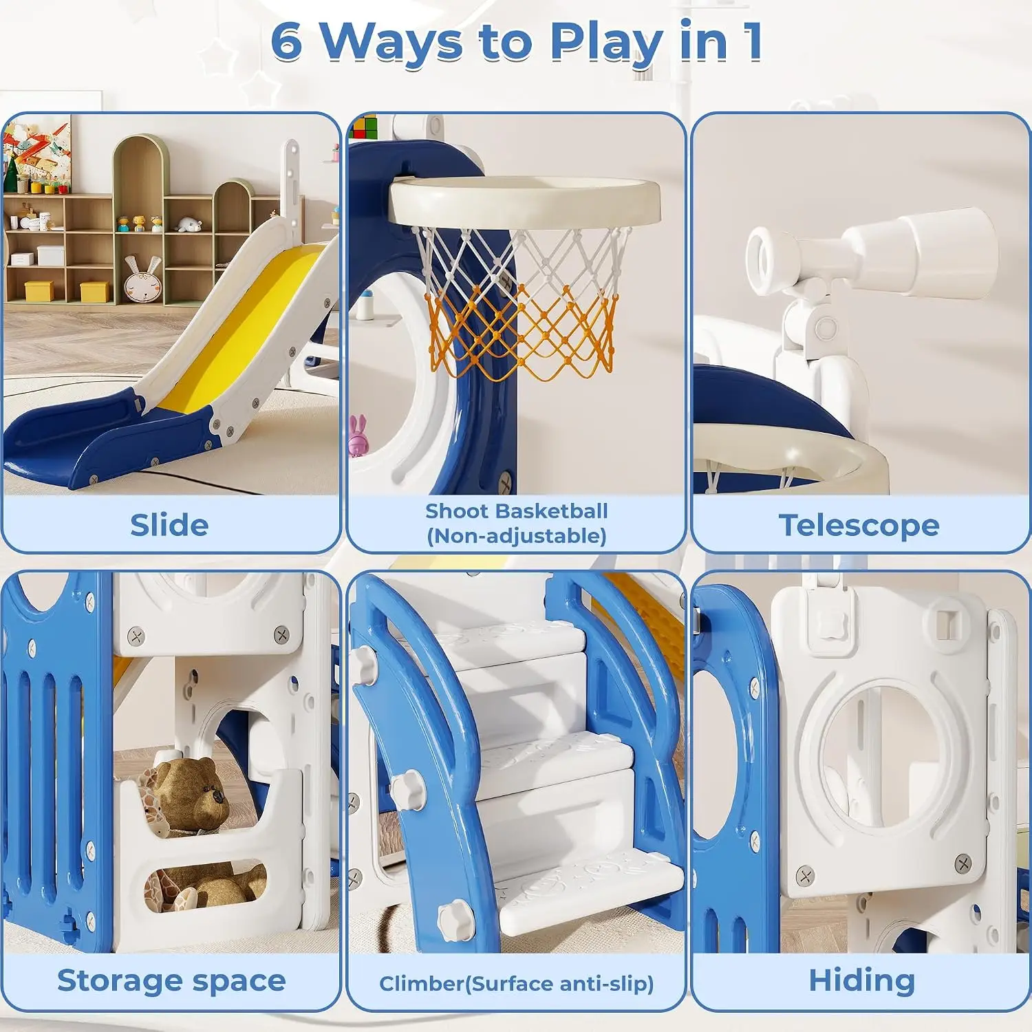 Toddler Slide, Indoor Outdoor Slide for Toddlers 1-3, Freestanding Slide with Basketball Hoop, Telescope - view 3