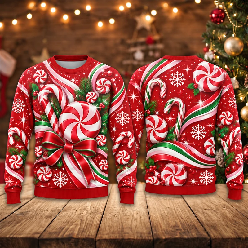 3D Print Gingerbread Graphic Unisex Christmas Sweatshirt Cookie Ugly Sweater Long Sleeve Pullover Holiday Gift Unisex Y2k Tops