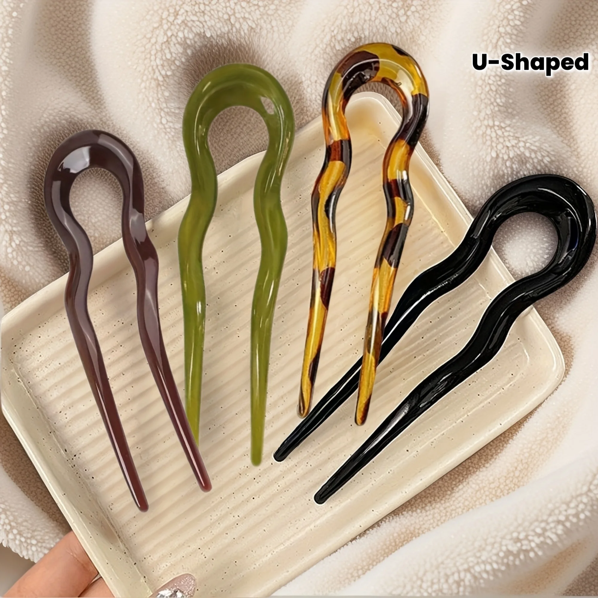 

1pc Acrylic U Shape Hair Fork, Minimalist Bun Pin for Women, Simple Hair Stick for Back of Head Updo
