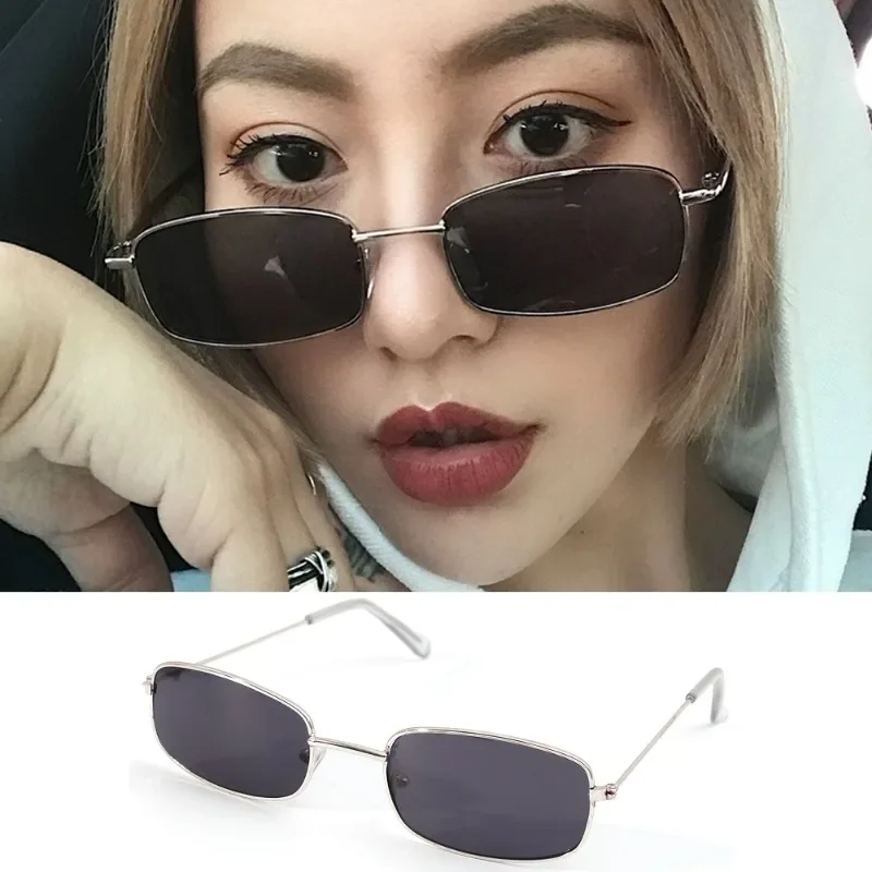 

Retro Small Square Glasses Women Men Metal Silver Black Narrow Frame Sunglasses Simple Versatile Sunglasses Fashion Accessories