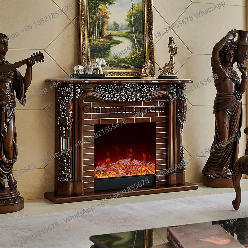 European-style triangular fireplace solid wood, American-style home living room simulation flame heating decorative cabinet