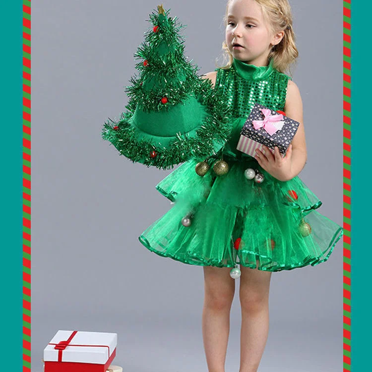 Costume di natale Costume da foto a tema per bambini vestito di natale per ragazza albero di natale verde Costume da ballo per il giorno di capodanno