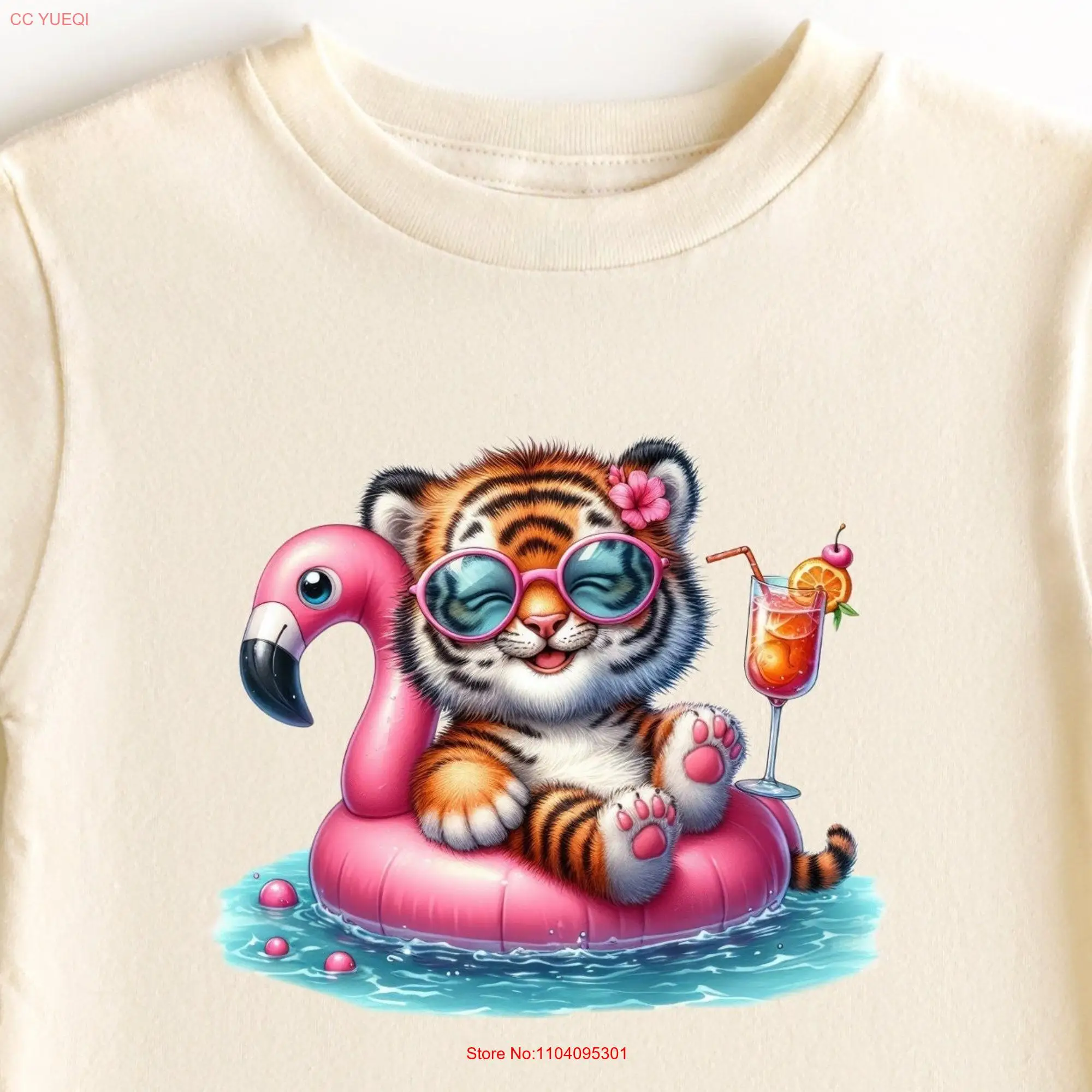 Flamingo and Cute Baby Tiger T Shirt Fun Colorful Toddler Onesie Sizes Available long or short sleeves