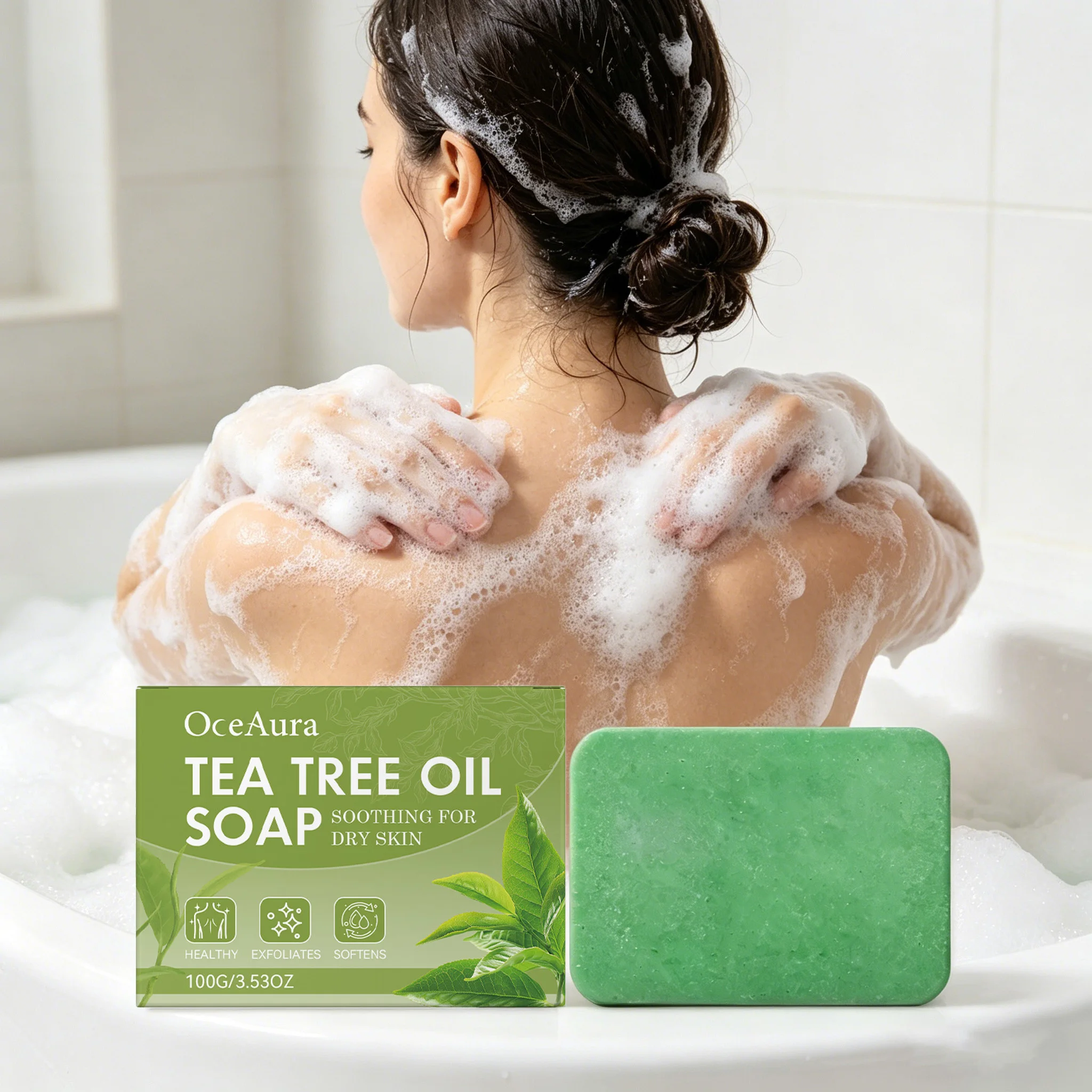 100G Tea Tree Bathing Soap Bar Gentle Cleaning Pores Moisturizing Remove Dead Skin Enhance Smoothness Soothing Refreshing Soap