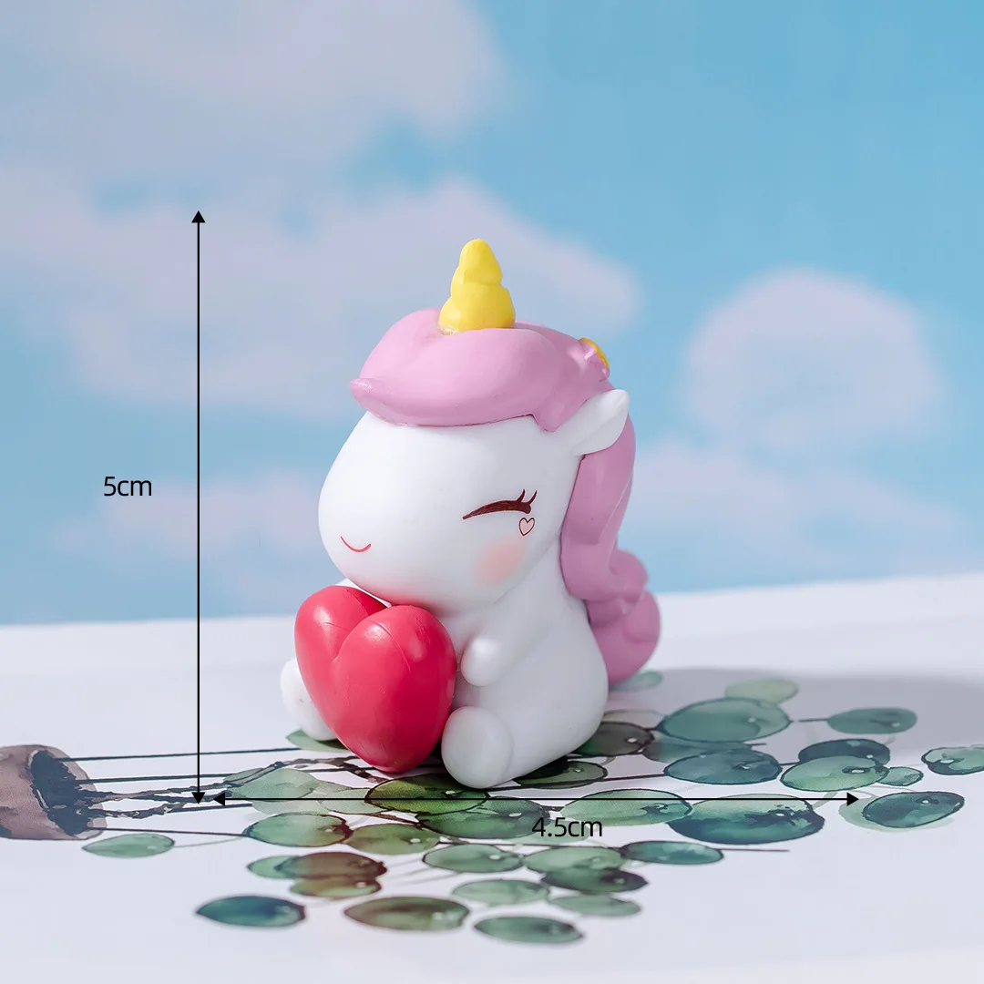 Miniaturas de unicornio para decoración de tartas de cumpleaños, accesorios de miniaturas Kawaii para habitación