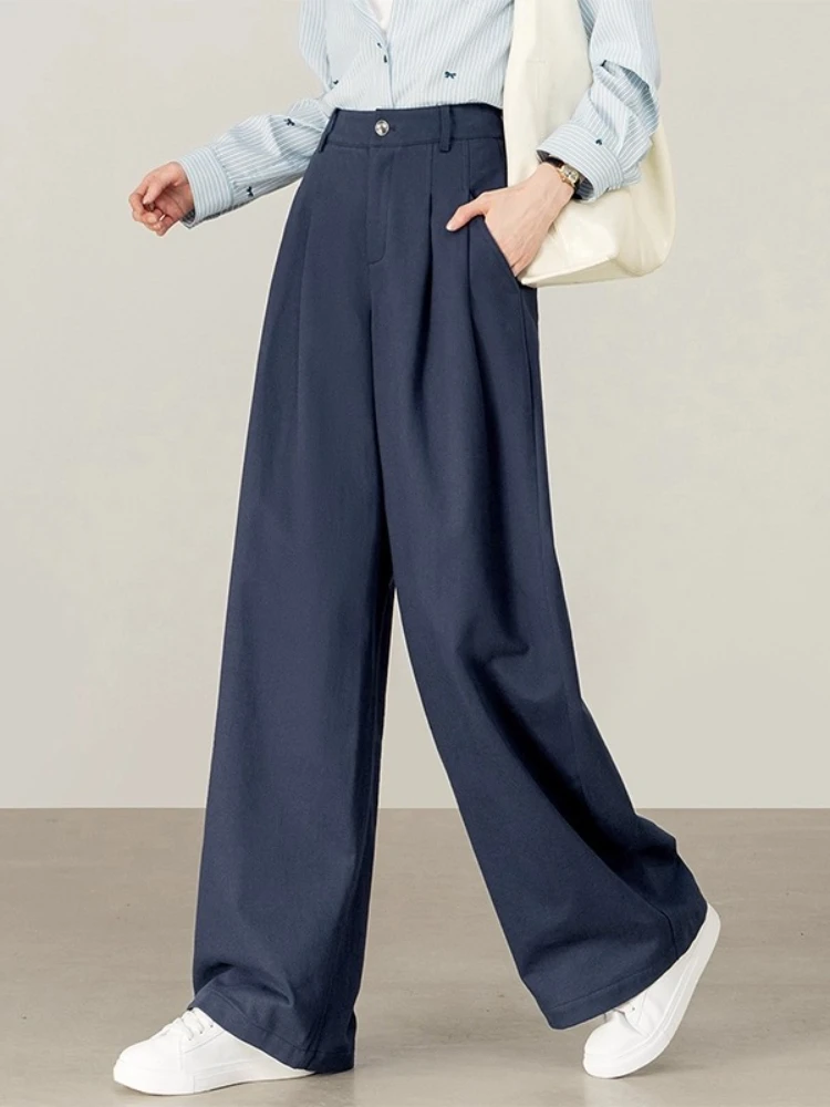 SENTUBILA Women's Wide Leg Pants 2025 Autumn 100% Cotton Loose Trousers With Pockets Office Lady For Woman Bottoms 153KD1761