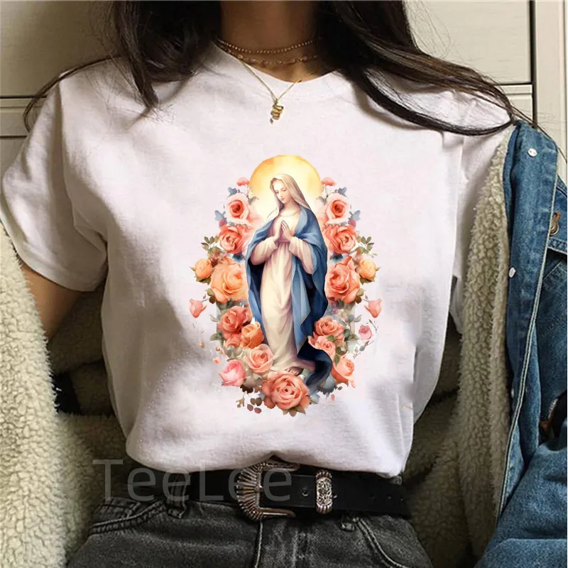 Vintage Christ Mary t shirt women designer fashion streetwear Aesthetic t-shirts female harajuku graphic tops women clothing