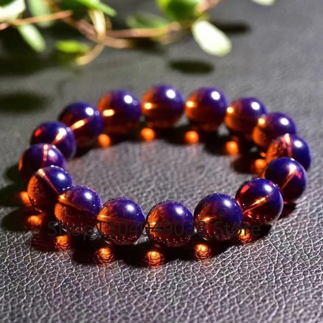 Dominican Violet Blue Aber Bracelet Second Generation Bracelet, Men's and Women's Single Circle Buddha Bead Beeswax Amber