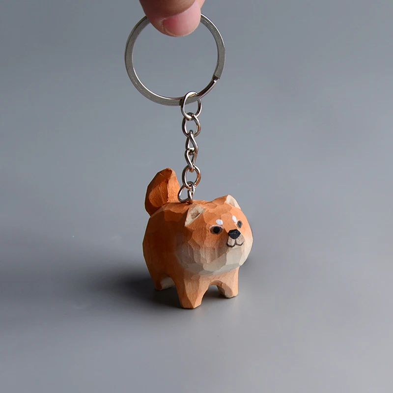 Cute Siberian Husky Dogs Shiba Inu Wooden Hand-made Keychain Holder for Women Kids Bag Accessories Key Ring Home Decoration Toys