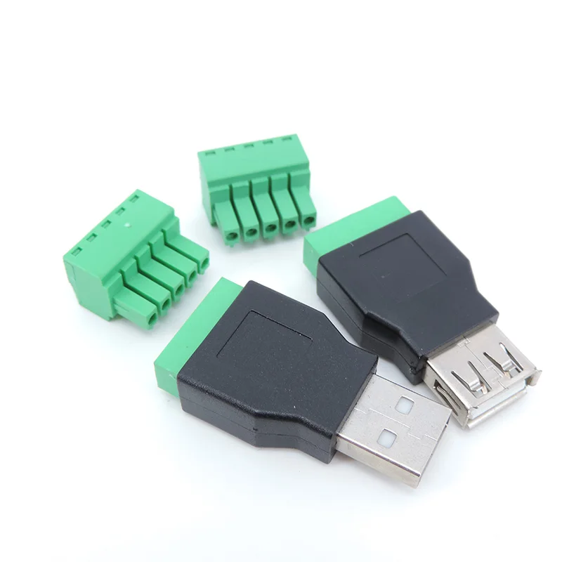 USB 2.0 Tipo A macho para fêmea para 5 pinos conector de parafuso, Jack com escudo, Terminal Plug, J17