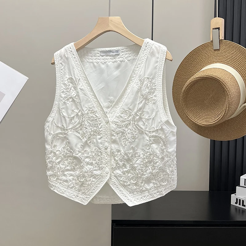 

Handmade Embroidery Small Vest Top V-ne Layering Women's Tank Top Heavy Embroidery Light Weight Summer Faion Wimigirls
