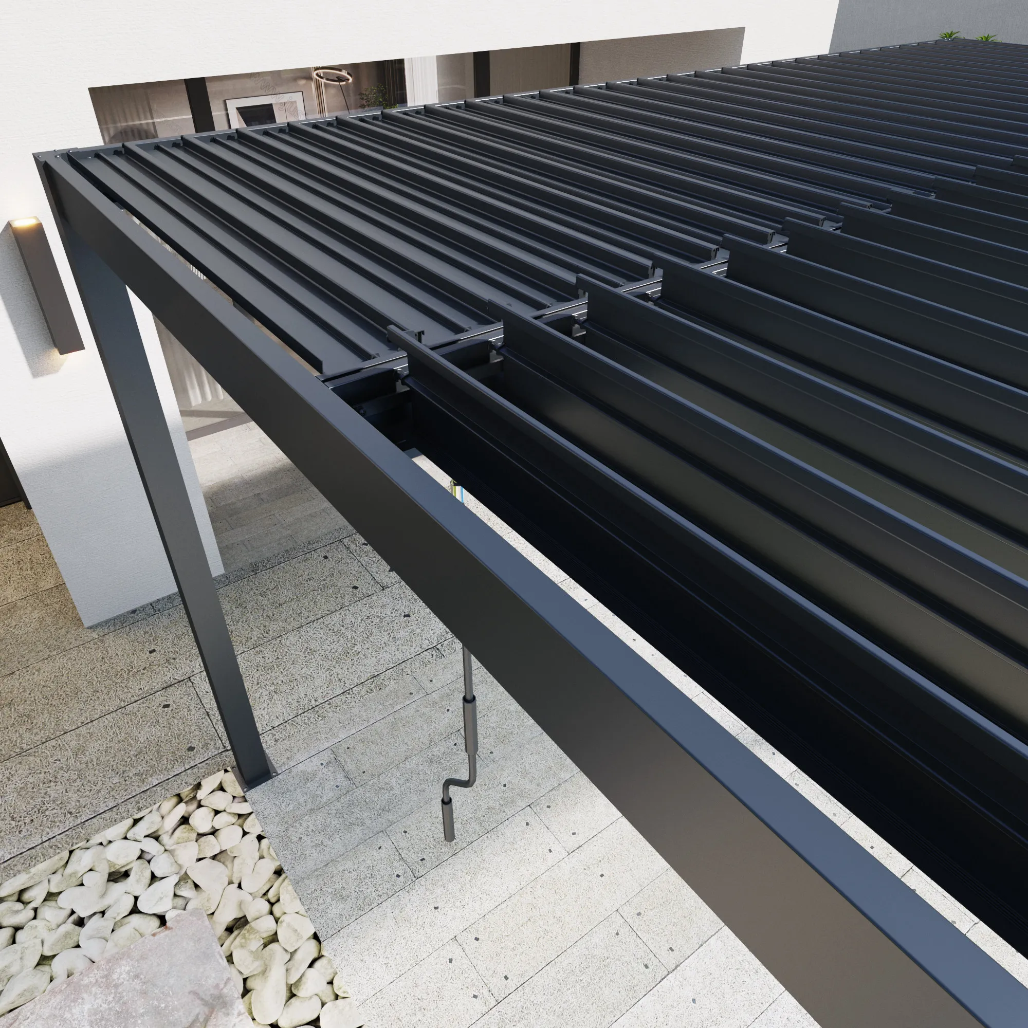 3x3m Waterproof Aluminum Manual Louvered Pergola With Adjustable Roof & Integrated Drainage System For Outdoor Patio