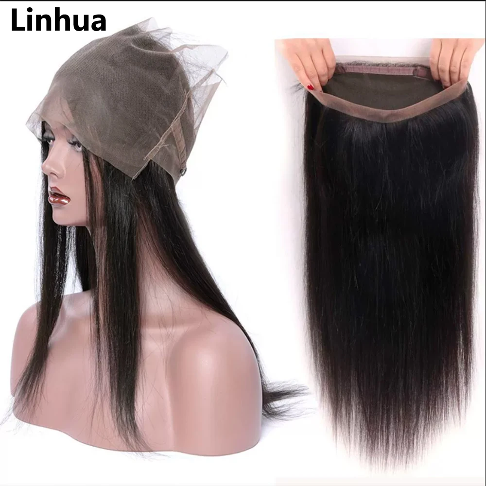 Straight 360 Lace Closure 10 - 22 Inch Remy Hair Full Lace Frontal Closure Brazilian Silky Straight Frontal Human Hair Extension