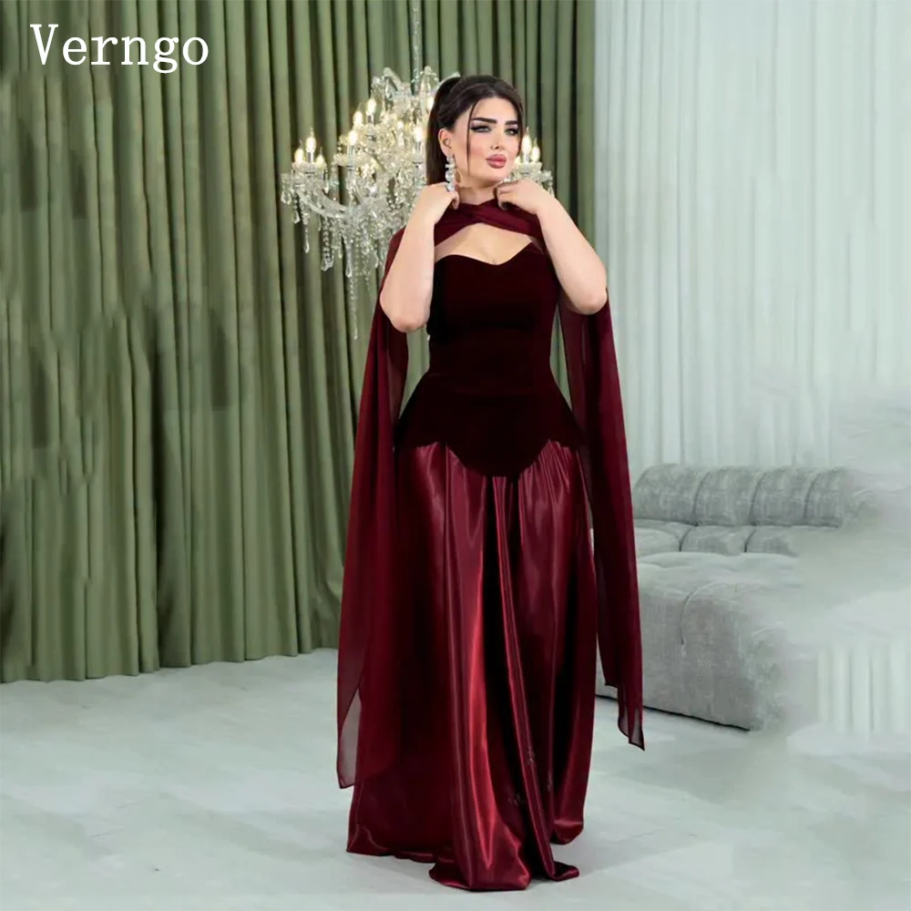 

Verngo Burgundy Velvet Evening Dress Sweetheart A Line Shawl Formal Occasion Dress Elegant Prom Party Gowns Customized