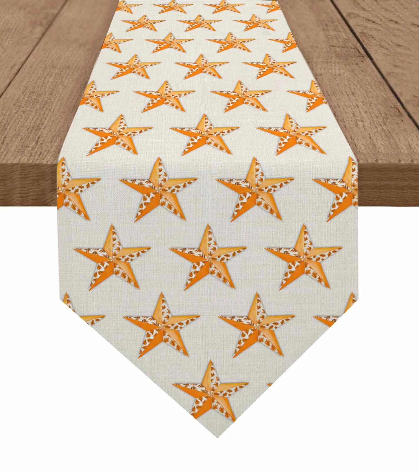 Autumn Orange Maple Leaf Pentagram Texture Table Runner Wedding Party Tablecloth Coffee Dinning Table Decoration Table Runner