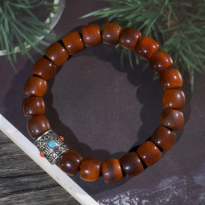 Aged Chinese Cypress Wood Beads DIY Six-Character Mantra Buddhist Bead Bracelet for Men and Women