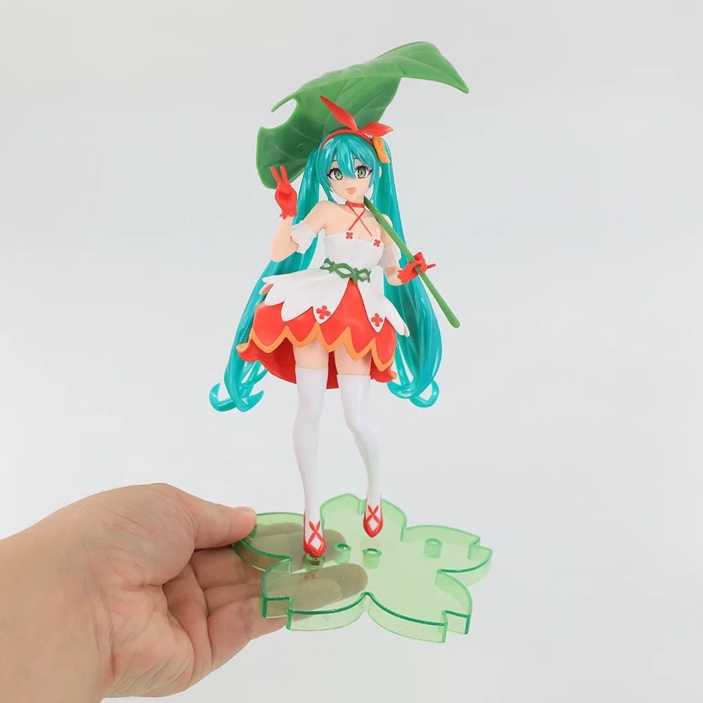Heiße 21CM Hatsune Miku Anime-Figur PVC-Modell Actionfigur Grünes Blatt Däumelinchen Desktop-Dekoration Puppen Ornamente für Sammler