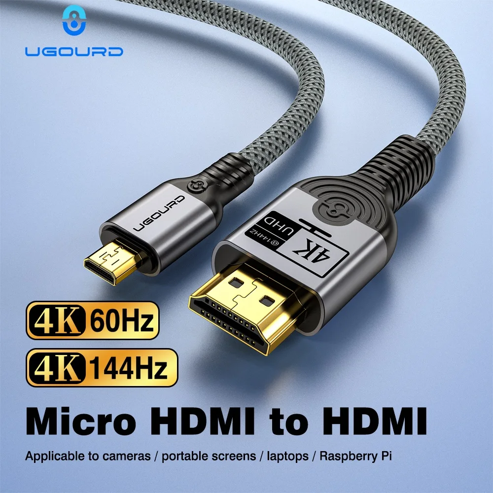 UGOURD Nylon Braided Micro HDMI to HDMI Male to Male Cable 4K 144Hz 120Hz 1080P 240Hz High Refresh Rate Cord for Action Camera