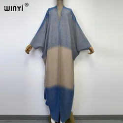 WINYI فستان cotton Pleated dress Beach Wear caftan for women Cardigan Hot Gradient color party cloak over poncho dress kimono