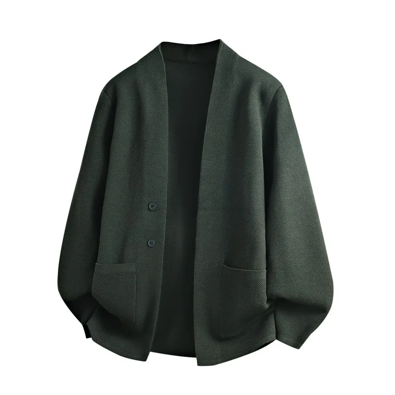 Men's Solid Color Cardigan Long Sleeve Sweater Button Pocket Bottoming Sweater Fashionable Casual Top