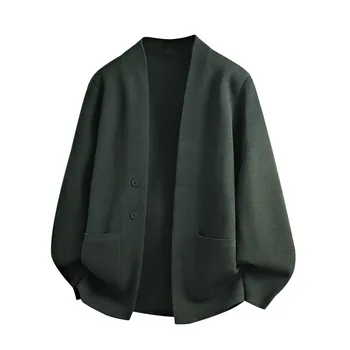 Men's Solid Color Cardigan Long Sleeve Sweater Button Pocket Bottoming Sweater Fashionable Casual Top