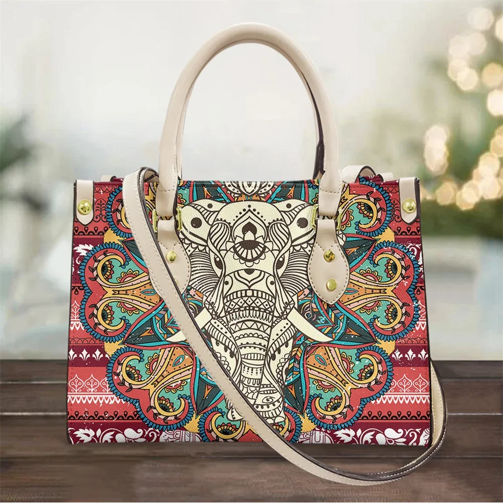 cywgift Bohemian Elephant Printing Women's Leather Handbag Elegant Ladies Daily Shoulder Bags High Quality Crossbody Tote Female