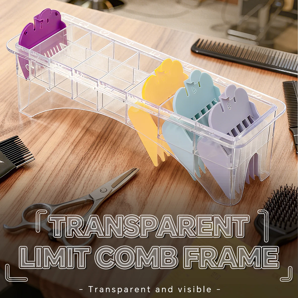 

8/10grid Professional Barber Comb Storage Case, ABS Desktop Organizer for Hairstyling Scissors & Accessories
