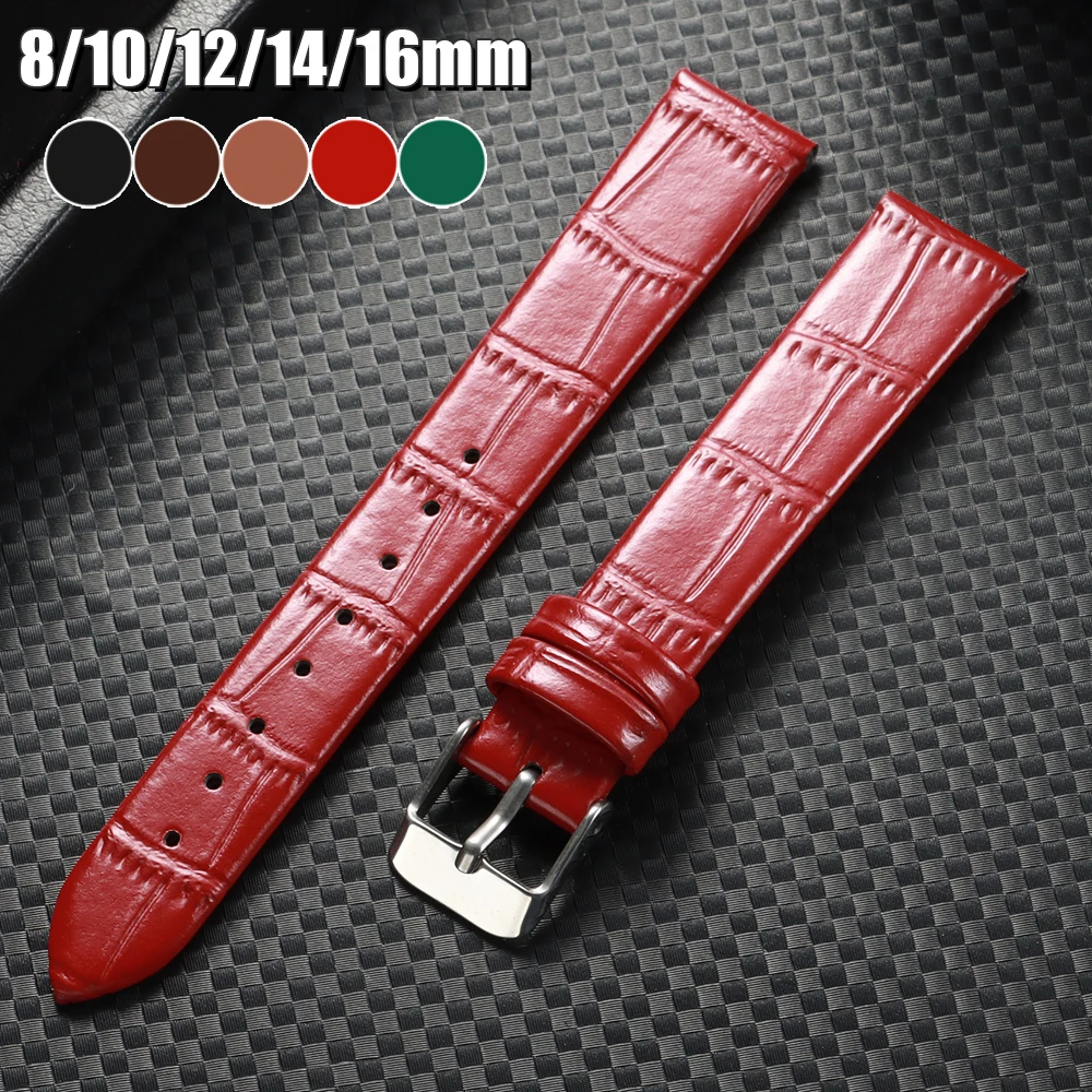 Weiches, schlankes Leder-Uhrenarmband, echtes Leder, Bambusmuster, 8 mm, 10 mm, 12 mm, 14 mm, 16 mm, Leder-Damen-Uhrenarmbänder, hochwertiges Band