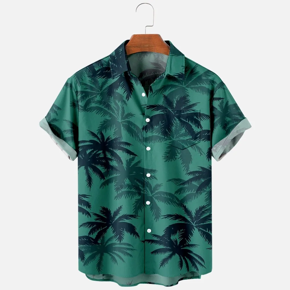 Kaus Musim Panas Mode Pria Kaus Satu Kancing Kasual Nyaman Gambar Cetak 3d Hawaii Kemeja Longgar Pantai Lengan Pendek