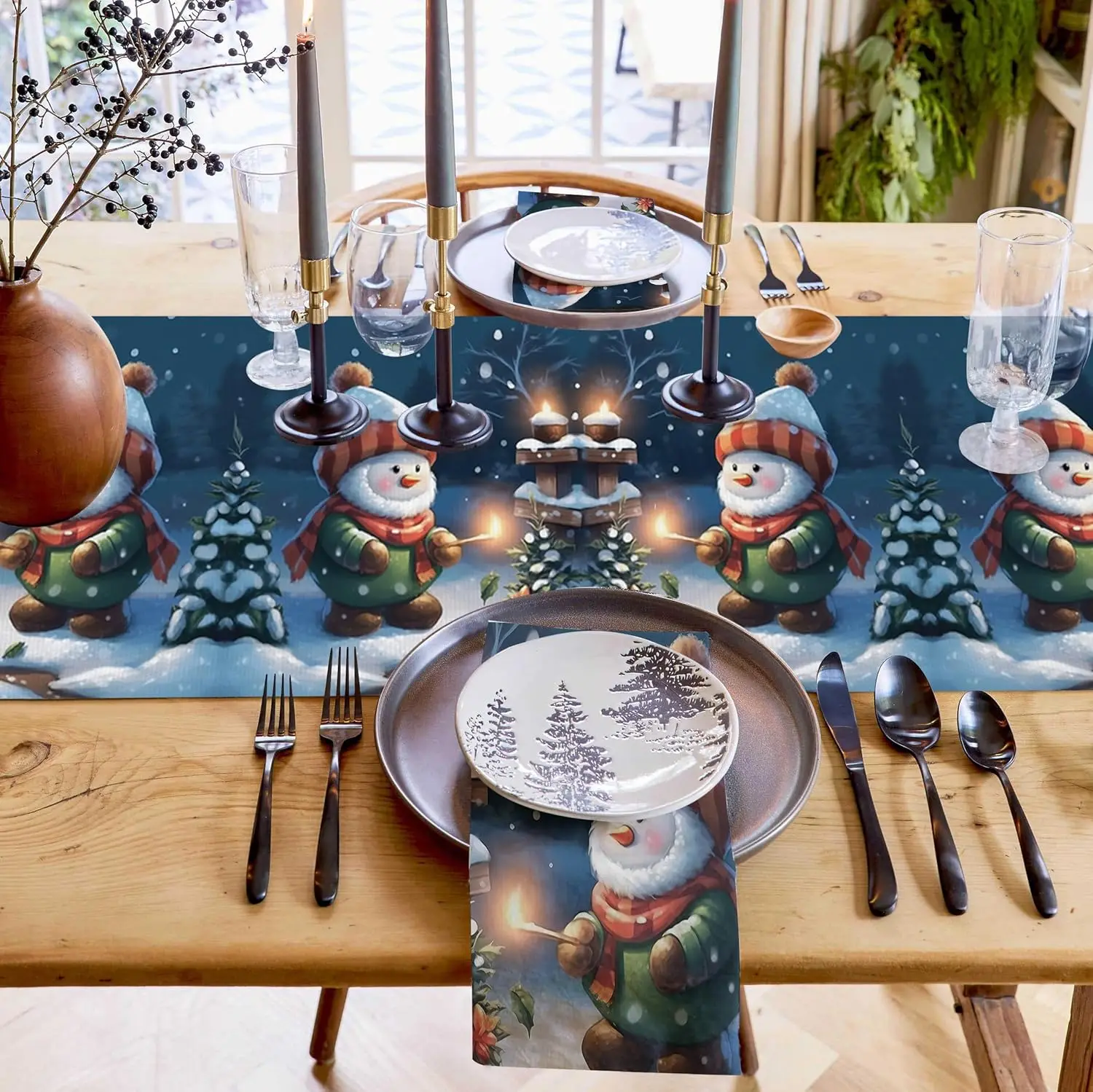 Christmas Gnome Xmas Tree Snowflake Linen Table Runners Dining Room Decor Farmhouse Dining Table Runners Christmas Decorations image 3