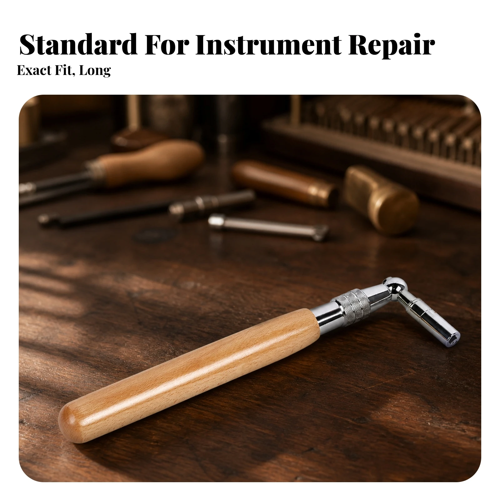 Piano Tuning Wrench Long-Lasting Tuning Wrench with Wooden Handle Square Shape Piano Tuner Spanner Comfortable Grip Ergonomic