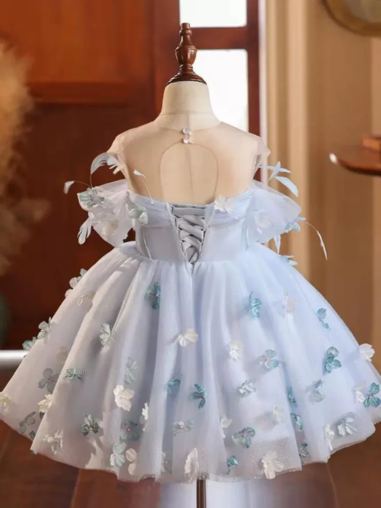 Girls Appliques Princess Ball Gown Kids Pageant Wedding Birthday Party Flower Girl Dresses A3887 Vestidos Bridesmaid Dresses